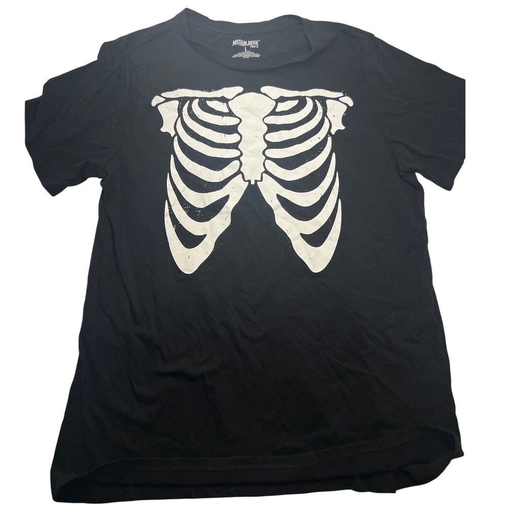 Mission Ridge Mens Large Black Skeleton Rib‎ Cage Halloween T-Shirt